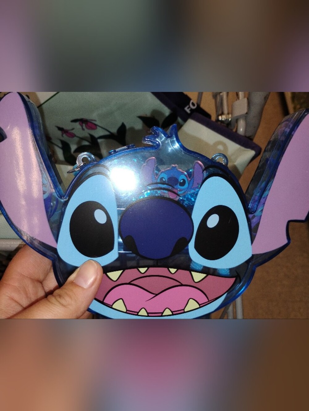 Disney Blue & Purple Stitch Face Crossbody Bag/Hair Bow Holder